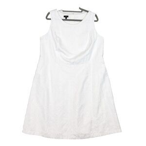 Talbots Dress Women's 16W White Sleeveless A-Line Knee Length Textured Pattern
